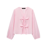 Women's Clothing 2025 New Fashion Temperament With Bow Shirt Top