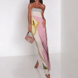 2025 Spring Dress Women's Fashion Sleeveless Shoulder Stamped Breast Sexy Detender Print Dress