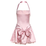 Fashion 2025 Summer New Women's Clothing Sexy Pure Hot Girl Bow Hanging Neck Bare Back Dress Dress Woman