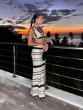 Striped Two Sets Of Women's Knitted Slings Wrapped Breasts Skirt Dress Fashion Suit