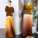 Three-House Folded Suit Women's Summer Design Feeling Shiny Short-Sleeved Top High Waist Gradient Color Bajamas Skirt