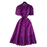 High-End Squeer Hook Lace Dress Female French Waist Thin Temperament Short-Sleeved Long Dress 2025 Summer
