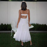 Women's Clothing 2025 New V-Neck Sleeveless Solid Color Splicing Large Swing Long Dress