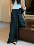 High-Grade Acetic Acid Solid Silk Silk Slipping Fascination Leisure Broad Leg Trousers 2025 Summer New High-Waisted Trousers