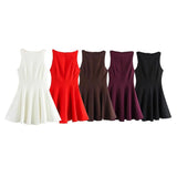 Repair Short Dress 2025 Spring And Summer Set Wide Swing Women's Sleeveless Boat Collar Body A-Word Mini Dress