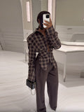 Temperament Commuting Retro Plaid Long Sleeves To Collect Waist Thin Shirt 2025 Autumn Explosion