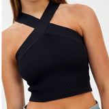 Women's Mb Sexy Cross-Hanging Neck Knitting Short Outer Wear Inside The Bottom Sling Sling Vest Top