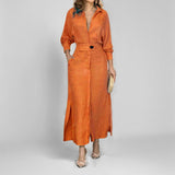 2025 New Temperament Female Commuter With Solid Color To Close Waist Long Sleeve Irregular Shirt Dress Women