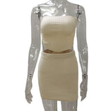 2025 Summer Sexy Hottie Set Knitted Side Open Umbilled Breast Bag Hip Dress Two-Piece