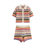 Z Autumn New Striped Printed Short Sleeve Clip Sleeve Casual Shorts Striped Knitted Sling Vests