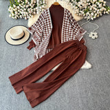 Korean Version Of Chic Fashion Set Women's Long-Sleeved Knitted Top Coat + High-Rise Display Thin Leg Straight Trousers Three-Piece Set