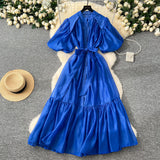 Oceanish Lantern Sleeve Strap With Waist Single Buckle Dress + Inside The Sling Dress Suit