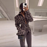 Lattice Waist Button Long-Sleeved Shirt Design Sense 2025 Fashion Women's New Casual Coat Autumn