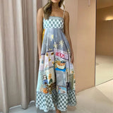 Spring 2025 Women's New Temperament Elegant High-Waist Print Slings Casual Fashion Dress