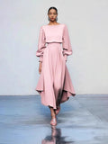 2025 Women's Round Neck Long Sleeves Pure Dress Dress Tight Waist Thin