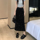Large-Size Micro-Fat Mm2025 Spring New High-Waisted Bright Split-Dress Woman This Year's Popular A-Word Long Skirt
