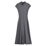Comfort Soft Sleeveless Hanging Shoulder A Word Fan Flute Dress 2025 Spring Collar Body Medium Long Dress Women's Dress
