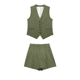 Women's 2025 Spring New Fashioned Colored Flax-Blend Vest + Shorts Set