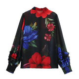 Long-Sleeved 2025 Shirt Top Women's Print Chiffon Autumn Flower Women's New