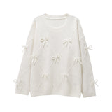 2025 New Women's Fashion Casual Round Neck Sweet Bow Shirt