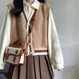 Early Autumn College Style Retro Vest Three-Piece Suit Female High-Waisted Half-Dress Long-Sleeved Shirt Top