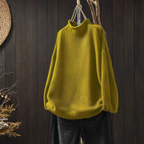 Red Literary And Art Retro Semi-High-Collar Sweater Women Loose Large Plate Type 2025 Autumn And Winter Casual Knitted Bottom Shirt