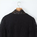 Spring 2025 New Women's Fashion Simple Collar Long-Sleeved Lace Shirt Top