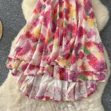 Summer Three-Dimensional Flowers Hanging Neck Slings Loose Short A-Shaped Dress Women's Lotus Leaf Side Vacation Skirt