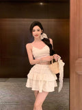Pure-Style White Sling With Breast-Wear Vest Body Bm Half-Dress Skirt Set With Short Top Bottom Shirt Summer