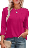 Explosion 2025 New Fashion Casual Roll Collar Seven-Sleeve Top Bottom Shirt
