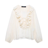 Z2025 New Women's Fashion Simple Cascade Decoration Long-Sleeved Shirt Women 8544207