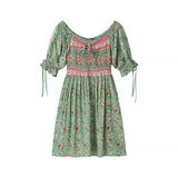 2025 New Women's Autumn Green Positioning People Cotton Print Tight Dress Women
