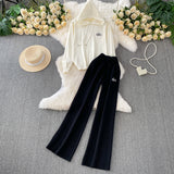 Gentle Wind Pink Tie With Thin Hooded Knitted Long-Sleeved Sweater High-Rise Broad Leggings Embroidery Set