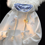 Embroidered Little Bear Lattice Hoodie Women's Autumn And Winter New Loose Lazy Design Couple Open Shirt Coat