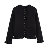 Women's 2025 Spring New 5-Color Fashion Wood Ear Long-Sleeved Knitwear Jacket