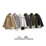 Women's Clothing French Fashion Single Buckle Tuxedar Scarf Splicing Coat