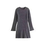 2025 Women's Autumn New Temperament Light-Cooked Round-Neck Knitted Long Sleeves Mini Dress