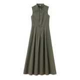 New Women's Fashion Round Collar Sleeveless Waist-Lens Dress