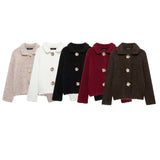 2025 Women's Autumn And Winter New Fashion Flower-Shaped Buckle Knitted Sweater Cardigan Jacket