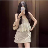24 Spring And Summer New Embroidery Fine Sling + High-Waist Embroidery Shorts