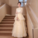New Chinese Champagne-Colored Engagement Cheongsam Toast Bridal Fishtail Dress Beautiful Registration Certificate Wedding Dress