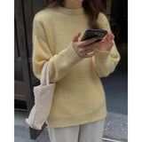 2025 New Ultra-Soft Special Grade Sheep Velvet Korean Version Of Loose Thin Solid Color Base Round Collar Knitted Sweater