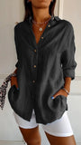 2025 New Single-Dran Buckle Folding Collar Shirt Burst Lady Solid Color Can Sleeve Top
