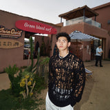 Lazy And Lonely Wind Hollow Knitted Shirt Male Sense Perspective Loose Long-Sleeved Net Eyes Twilight Twilight Tearing Up Fashion Clothes