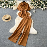 Summer Dress Women's New Two-Piece Design Tice With Waist-Sleeved Shirt High-Rise Thin Leg Straight Trousers