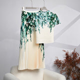 Miyaji Fashion Set Women's Summer French High-Grade Folding Print Short-Sleeved Top + Loose A Word 100-Fold Long Skirt