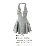 Short Dress Body With Bare Back Hanging Neck Dress Female Hollow Deep V-Necked Minority French Folded A-Word Mini-Skirt Dress Dress
