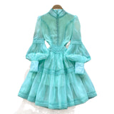 French Court Lantern Sleeve Dress Girl Spring Hook Flower Embroidery Design Famous Light Luxury Royal Sister Temperament Dress