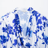 Blue-Print Casing Shirt 2025 Spring And Summer Collar Long-Sleeved Short Leisure Shirt Woman