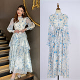 French Dress Women 2025 New Fashion Collar Single Buckle Waist Lace Splicing Lotle Side Print Dress